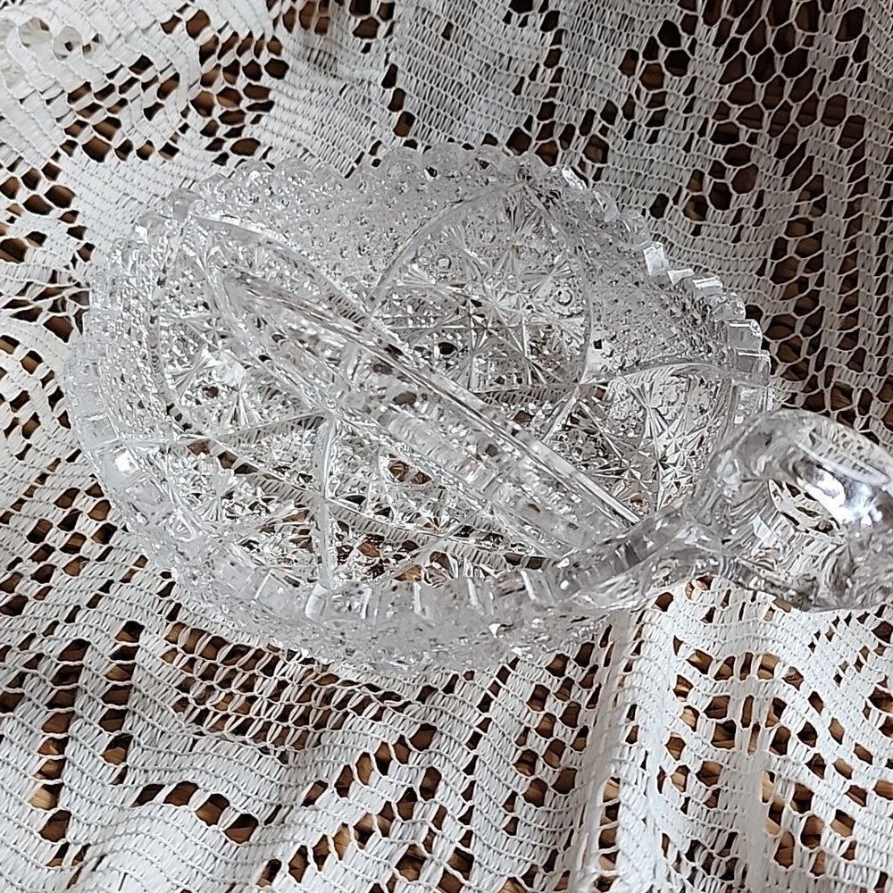 Vintage Cut Glass Star Pattern Divided Candy Dish Trinket Dish